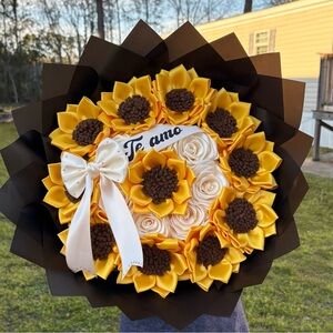 Sunflower and Rose Bouquet with Ribbon( handmade)